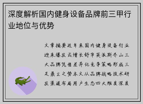深度解析国内健身设备品牌前三甲行业地位与优势